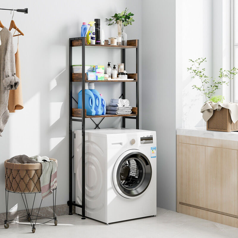 Over The Toilet Storage Rack with Hooks and Adjustable Bottom Bar