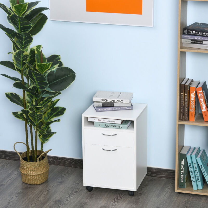 White Portable Storage: File Organizer with Drawer and Castors for Office
