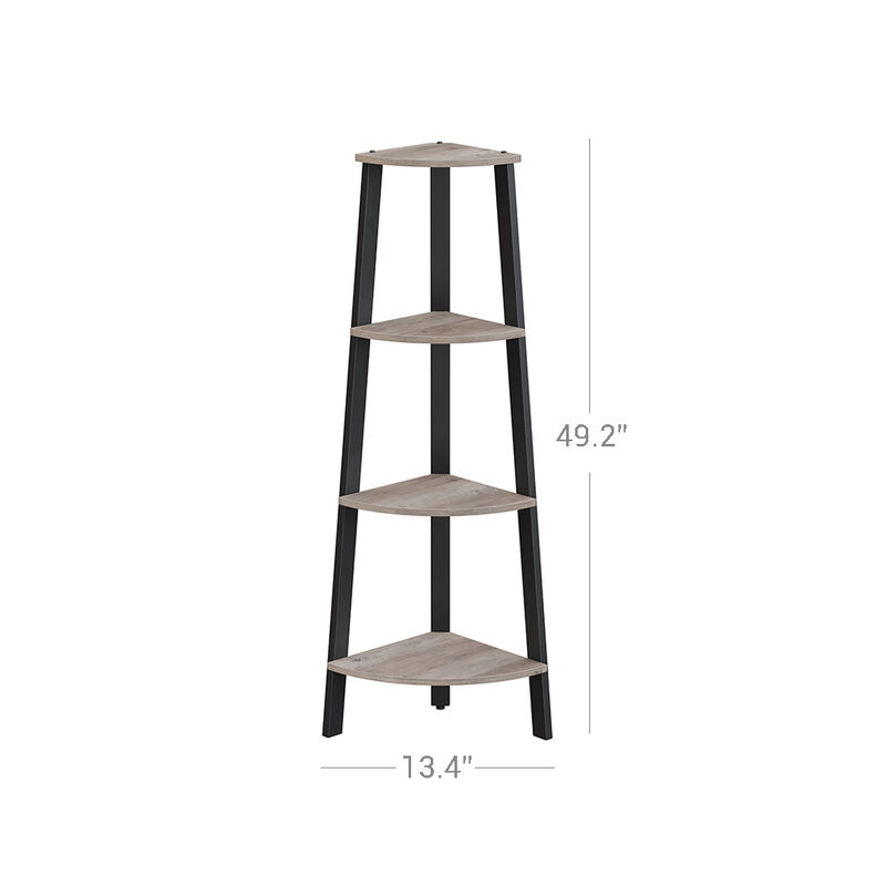 Stylish 4-Tier Corner Bookcase Greige and Black Storage Rack for Home Office and Plants