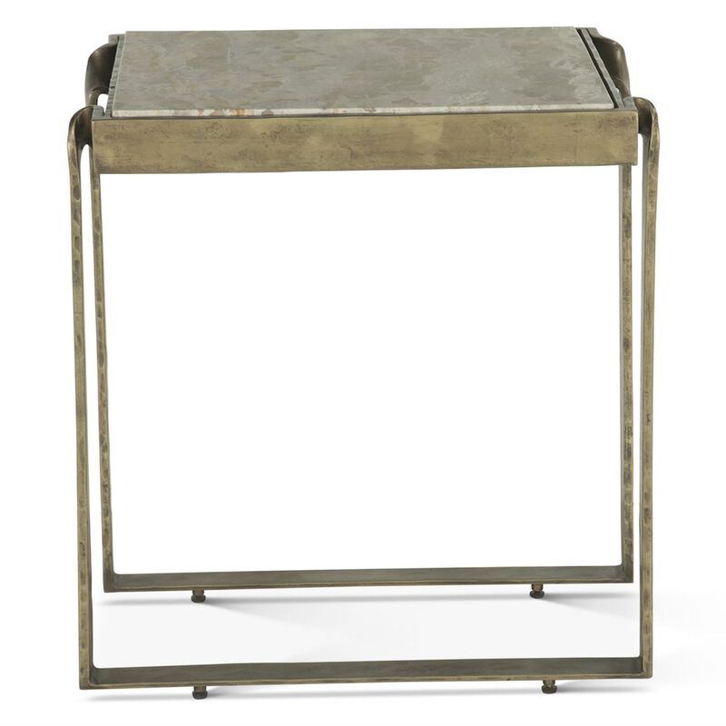 World Interiors Rhodes 20 Side Table with Marble and Antique Brass