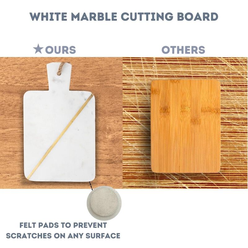 12 x 7 White Marble Single Brass Inlay Charcuterie Board with Handle
