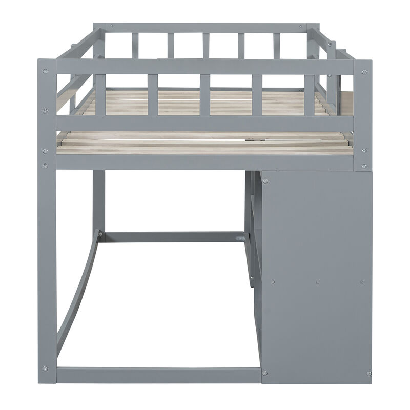 Merax Low Loft Bed with Rolling Desk and Drawers