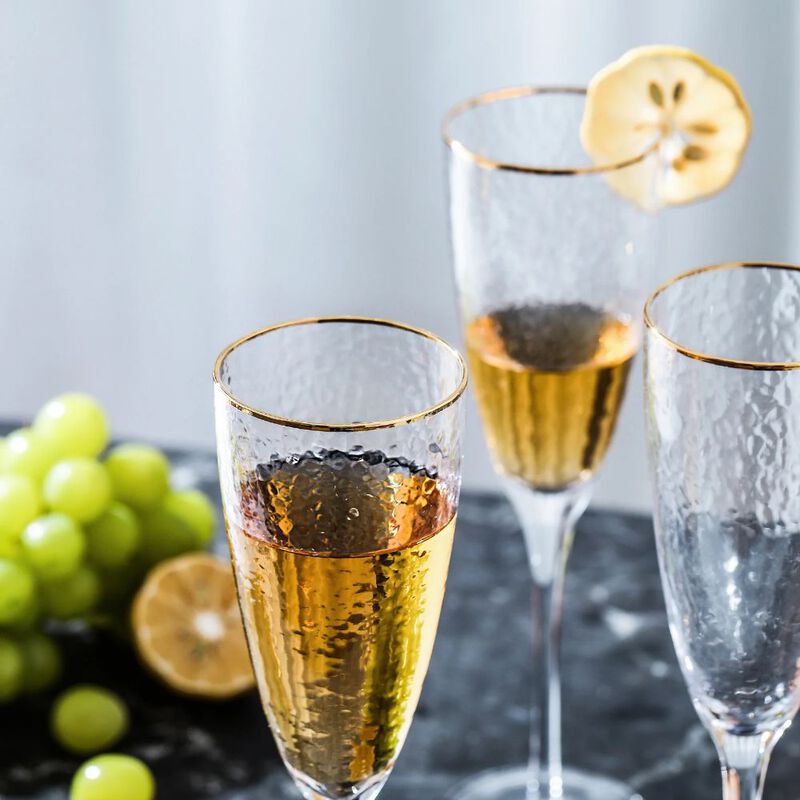 Hivvago Gold Rimmed Hammer Champagne Flutes (8 oz. set of 4)