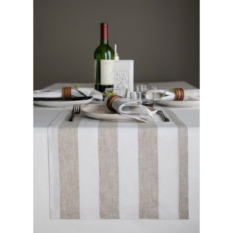 Solino Home 100% Pure Linen Table Runner | Cabana Stripe for Thanksgiving, Christmas