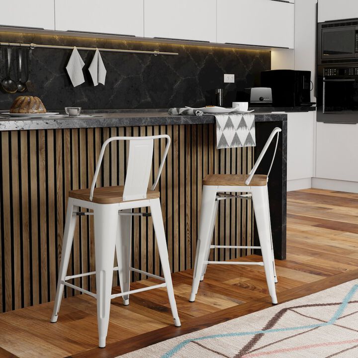 Simpli Home 24 Inch Metal / Wood Counter Height Stool (Set Of 2) In White