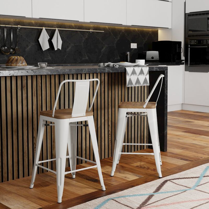 Simpli Home 24 Inch Metal / Wood Counter Height Stool (Set Of 2) In White