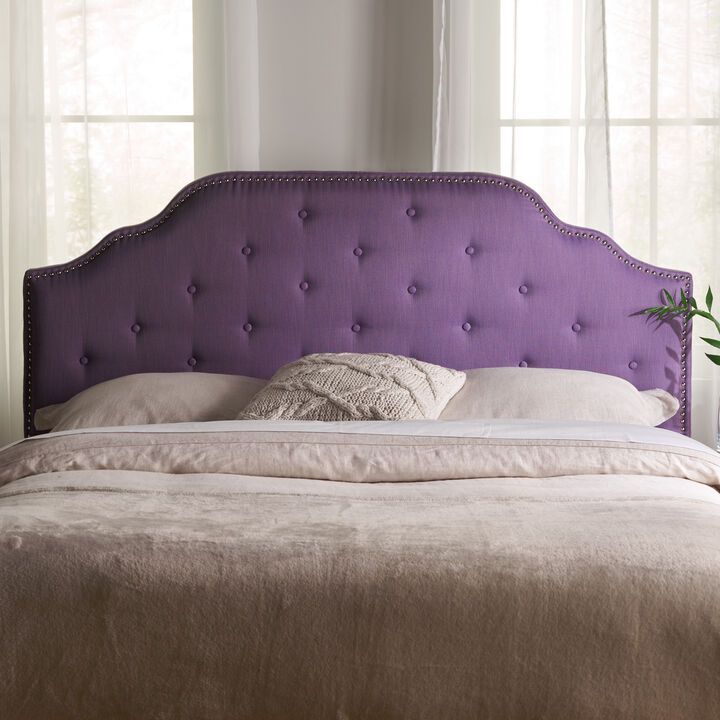 Contemporary Button-Tufted Upholstered Headboard with Nailhead Accents
