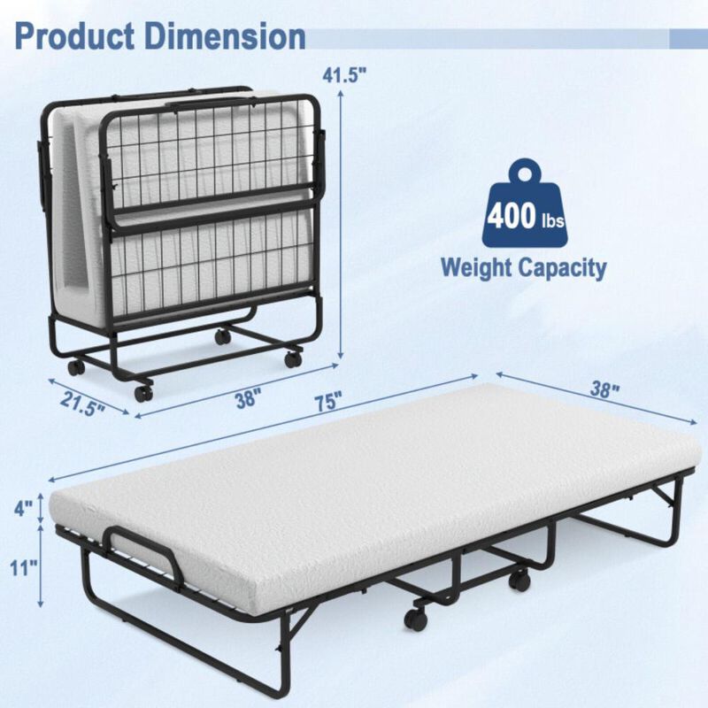 Hivvago Twin Size Metal Folding Bed with Memory Foam Mattress