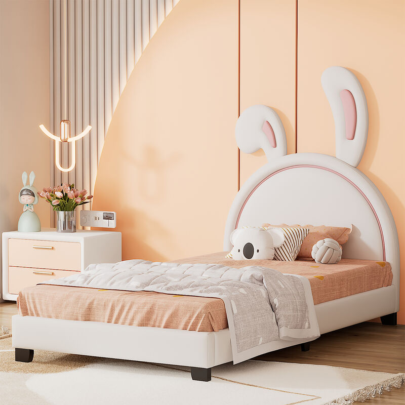 Merax Rabbit Upholstered Leather Platform Bed