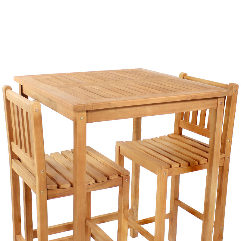 Sunnydaze 3-Piece Teak Outdoor Bar Set -  Brown