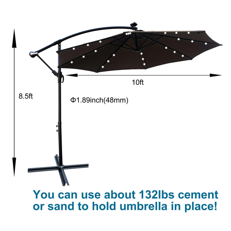 10 FT Outdoor Patio Umbrella Solar Powered LED Lighted Sun Shade Market Waterproof 8 Ribs