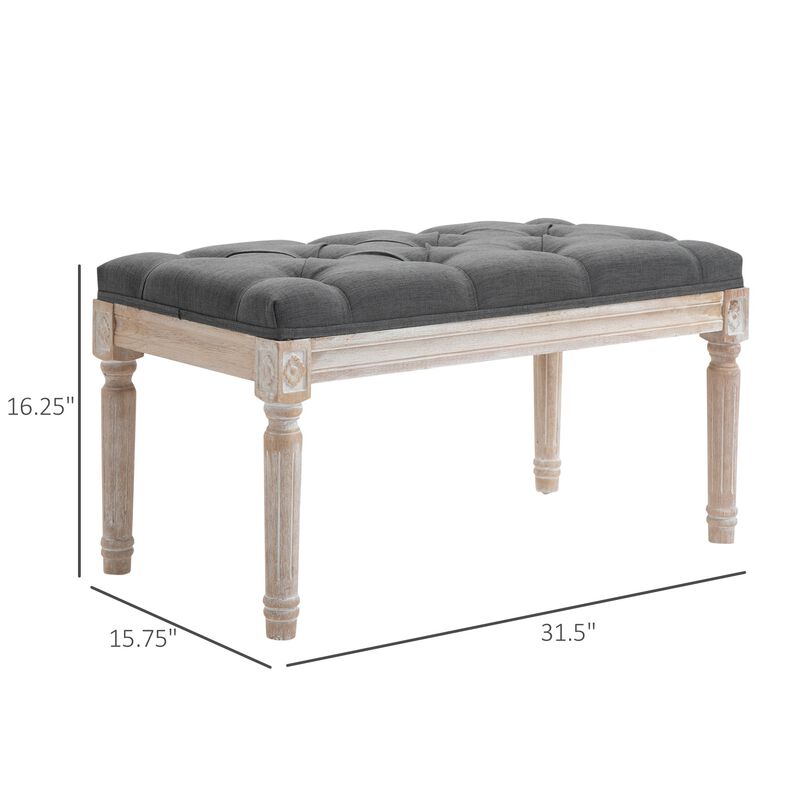 Grey Vintage Footrest: 15.75" Tufted Ottoman with Distressed Legs