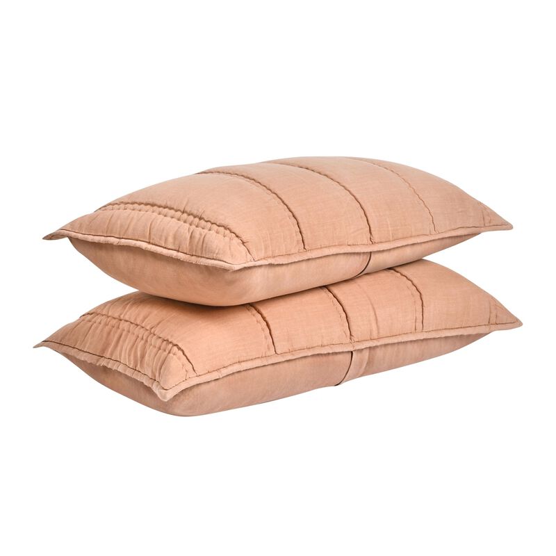 Rawi Lumbar King Pillow Sham, 20x36 Clay Channel Stitch Ramie Cotton - Benzara