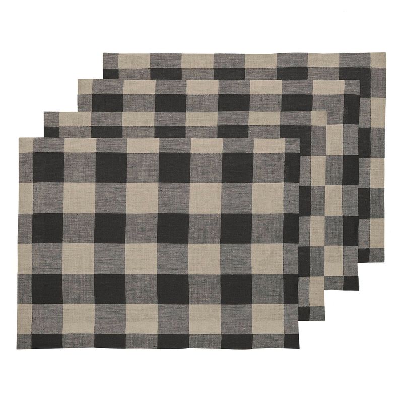 Solino Home 100% Pure Linen 14 x 19 Inch Placemats Set of 4 | Buffalo Check