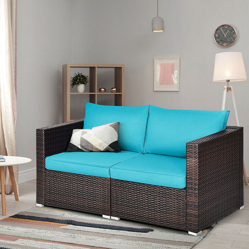 2PCS Patio Rattan Sectional Conversation Sofa Set