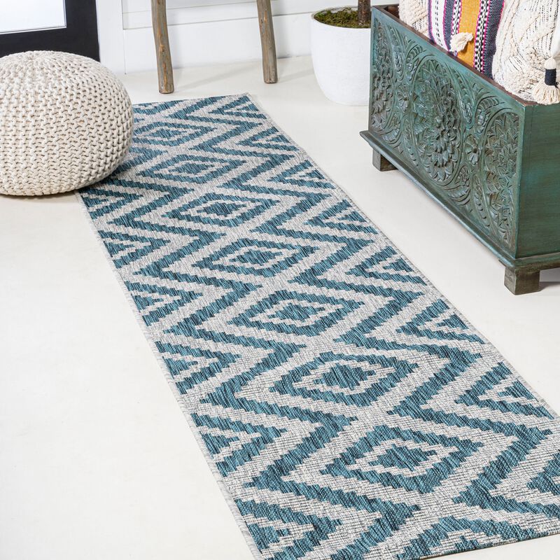 Sintra Diamond Tribal Blue/Gray Indoor/Outdoor Runner Rug