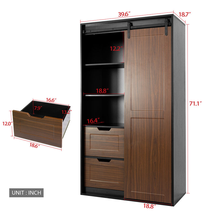 71" High Wardrobe & Cabinet Locker with Sliding Barn Door
