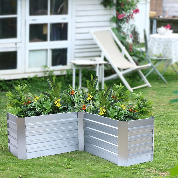 LuxenHome L-Shaped Galvanized Raised Garden Bed