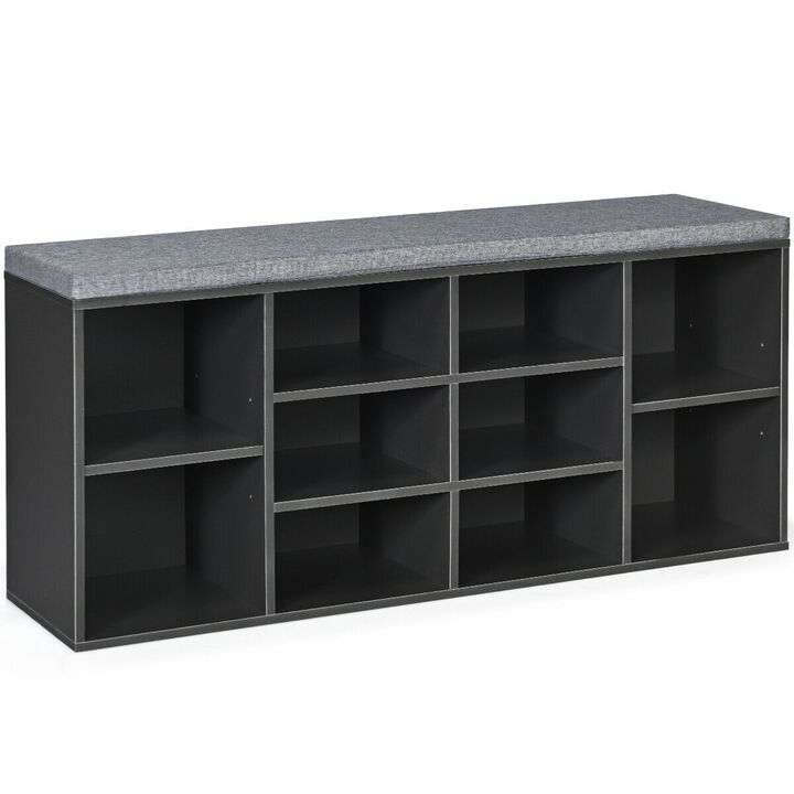 10-Cube Organizer Shoe Storage Bench with Cushion for Entryway