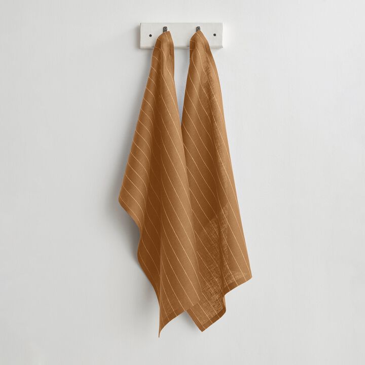 Solino Home 100% Pure Linen Kitchen Towels Set of 2 - 17 x 26 Inch | Pinstripe