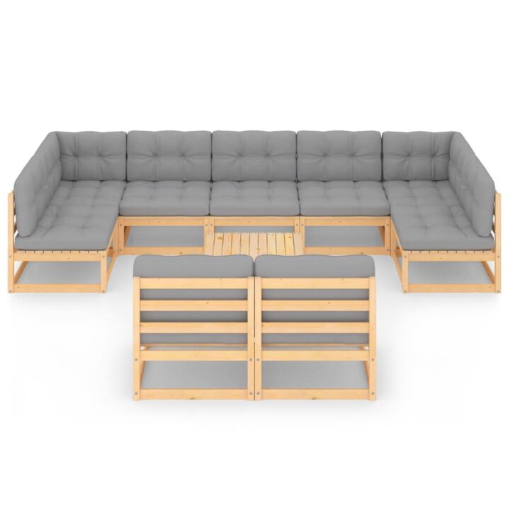 vidaXL 10 Piece Garden Lounge Set with Cushions Solid Pinewood