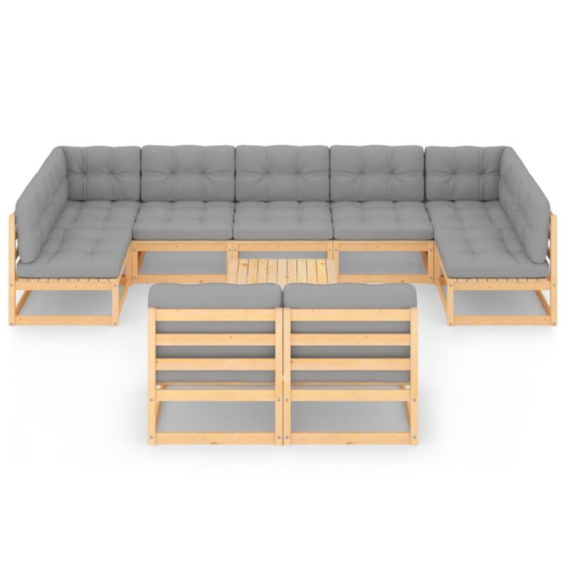 vidaXL 10 Piece Garden Lounge Set with Cushions Solid Pinewood