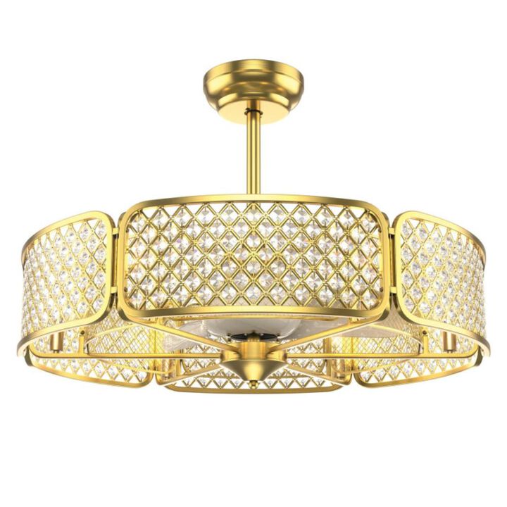 Hivvago 30 Inch Caged Ceiling Fan With Light Crystal Lampshade 6 Light Bases