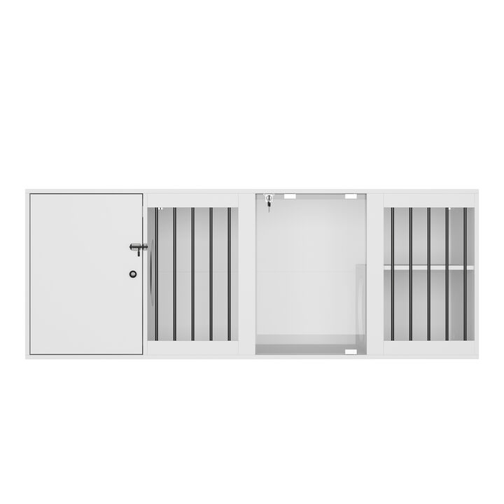 FUFU&GAGA Cat Cabinet, Multi-functional Cat Cage with Litter Box Space, Glass Doors for Easy Viewing, Air Circulation Railing, and Storage, (63" L x 19.7" W x 23.7" H),White