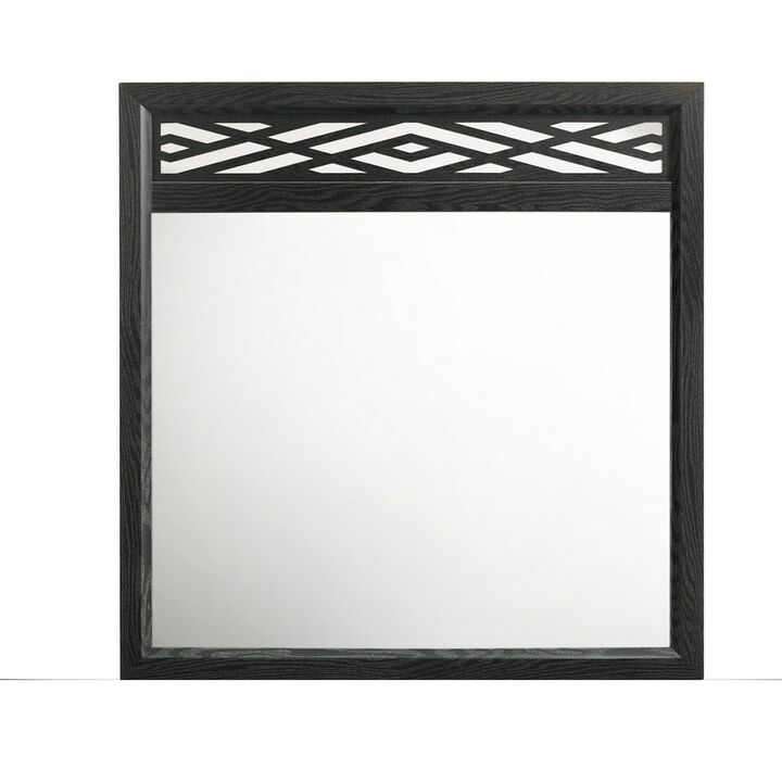 Benjara Kira 22 x 40 Dresser Mirror, Geometric Design, Rubberwood, Finish, Black, Clear