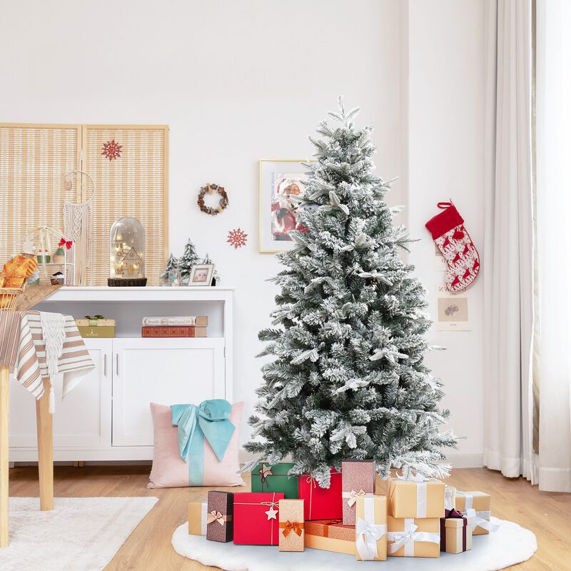 LuxenHome 5Ft Pre-Lit Full Artificial Flocked Christmas Tree