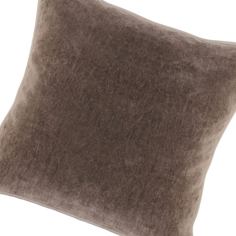 Square Fabric Throw Pillow with Solid Color and Piped Edges, Taupe Brown-Benzara