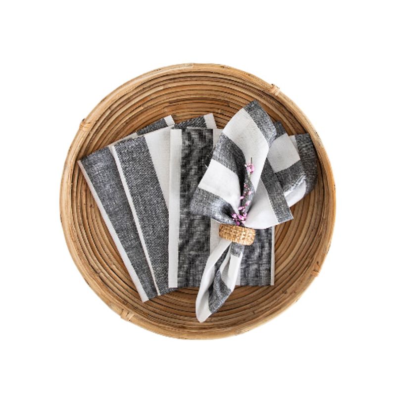 Solino Home 100% Pure Linen Dinner Napkins 20 x 20 Inch Set of 4 | Cabana Stripe