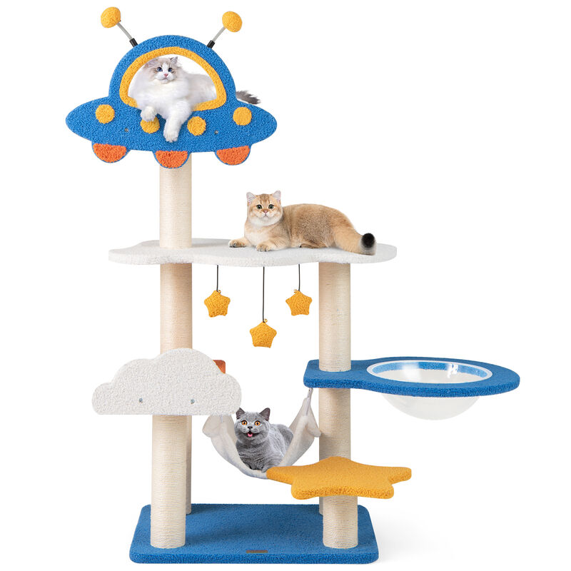 Tall Cat Tree with UFO Top Perch Space Capsule and Sisal Scratching Posts