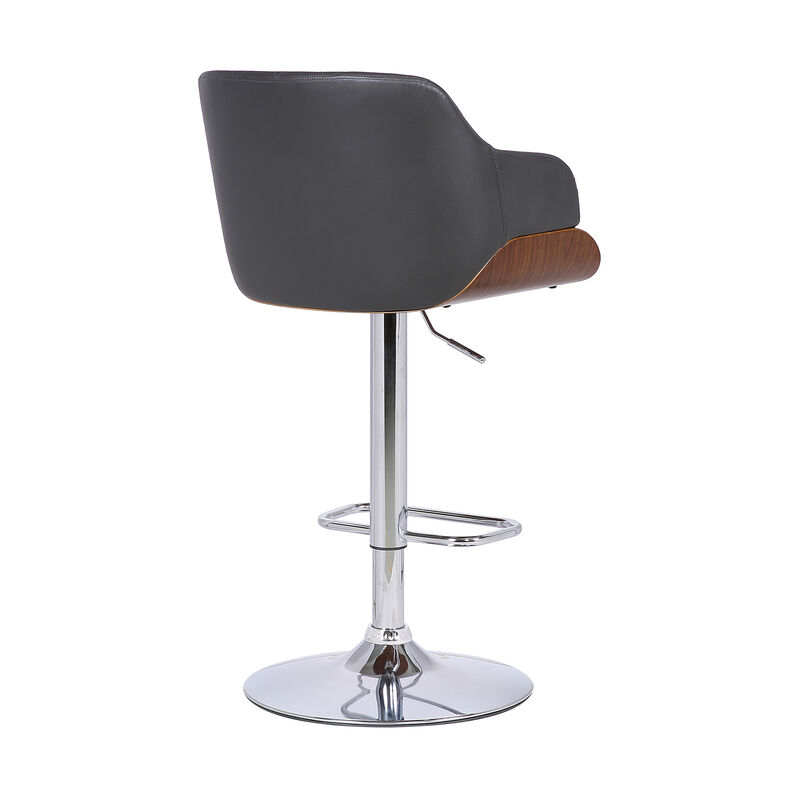 Toby Black Faux Leather Adjustable Height Swivel Walnut Wood and Chrome Stool