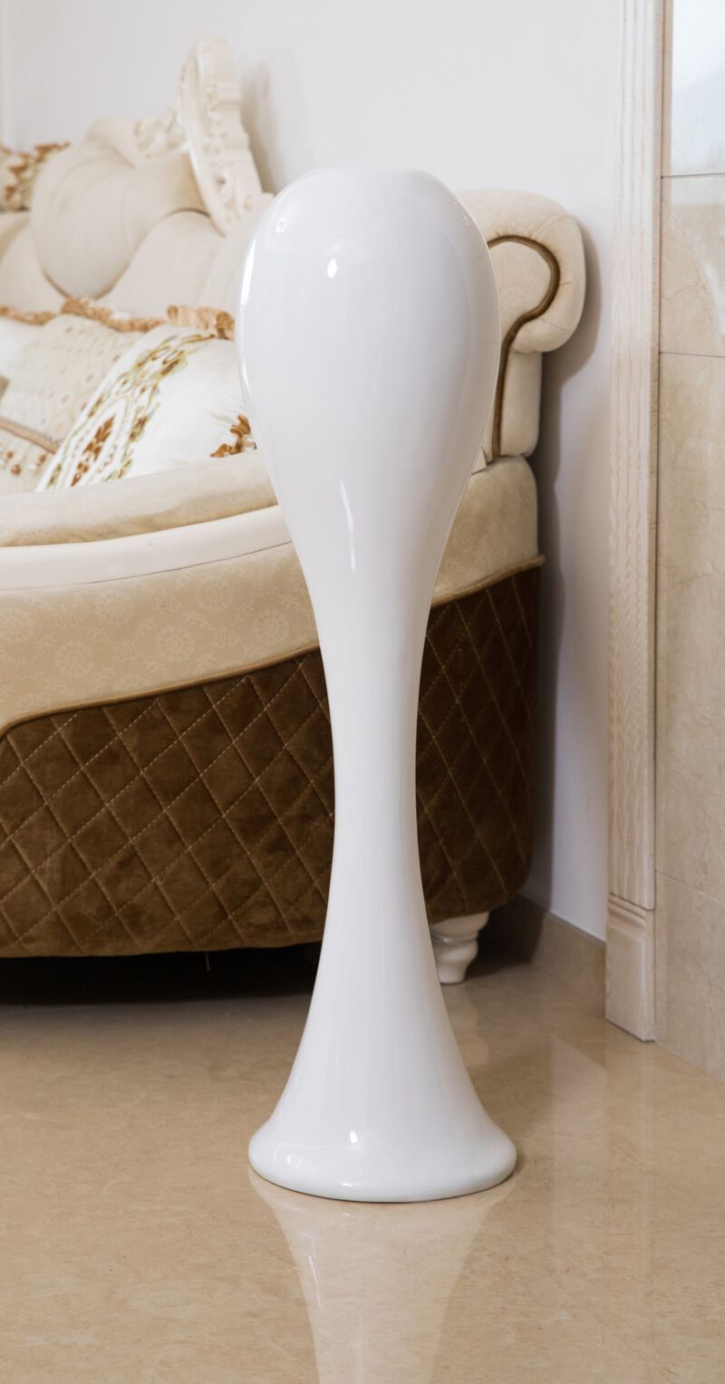 39" Tall White Narrow Unique Fiberglass Modern Floor Vase