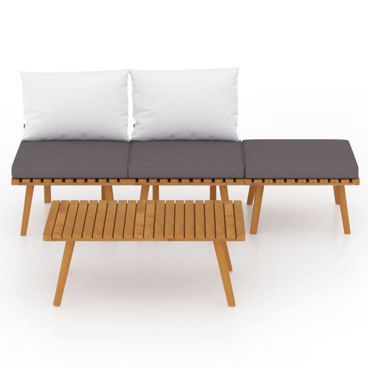 Roma 4pc Outdoor Modular Sofa Set, Coffee Table, Footrest, Acacia Wood - Benzara