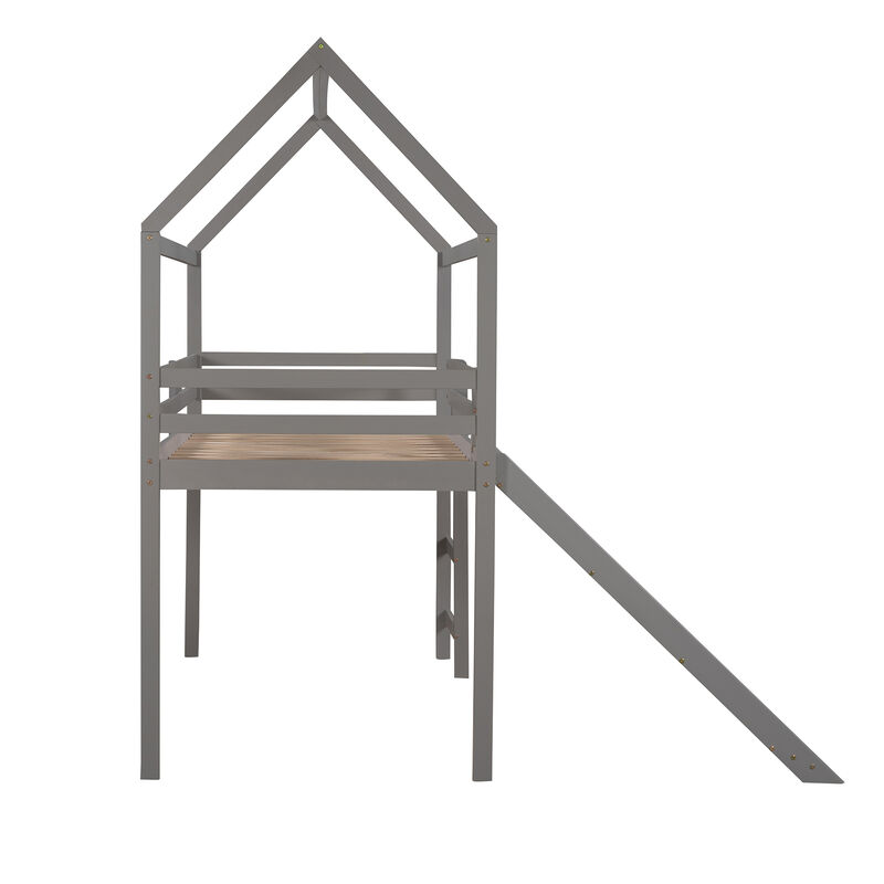 House-Themed Bed with Built-in Slide, Playful Toddler Bed Frame