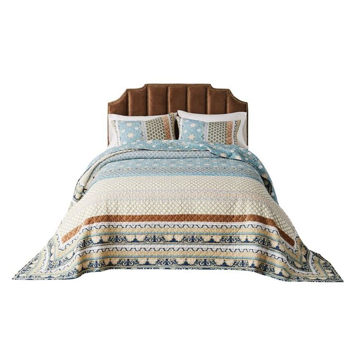 Ello 3pc Queen Bedspread and Pillow Sham Set, Bohemian Multicolor Print