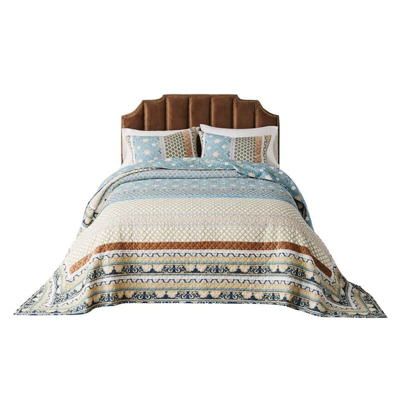 Ello 3pc Queen Bedspread and Pillow Sham Set, Bohemian Multicolor Print