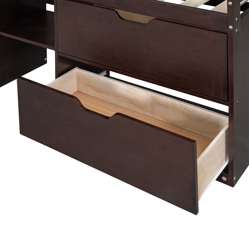 Merax Low Loft Bed with Rolling Desk and Drawers