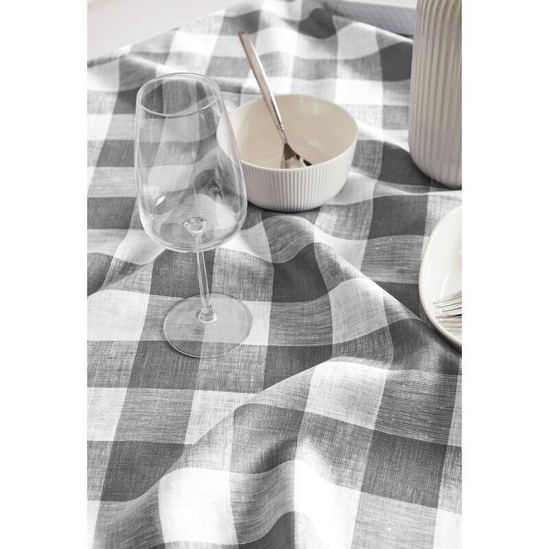 Solino Home 100% Pure Linen Table Throw 52 x 52 Inch | Buffalo Check