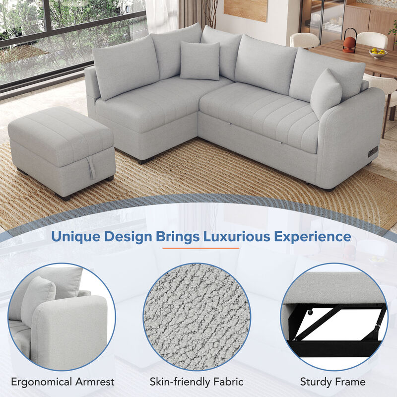 Merax L-shaped Sectional Pull Out Sofa Bed Sleeper Sofa with 2 USB Ports