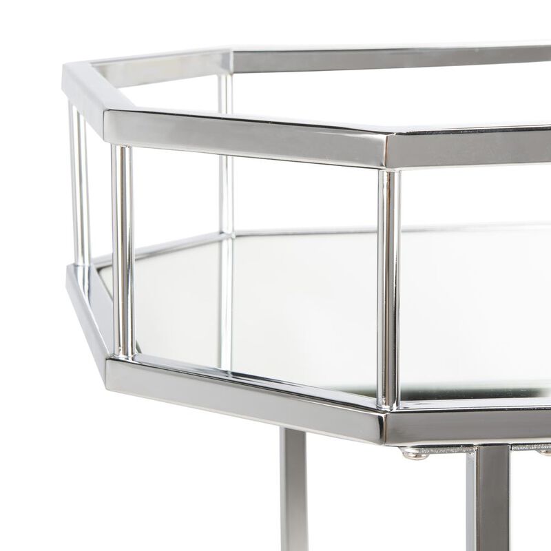 Safavieh Silva 2 Tier Octagon Bar Cart, Silver/Mirror