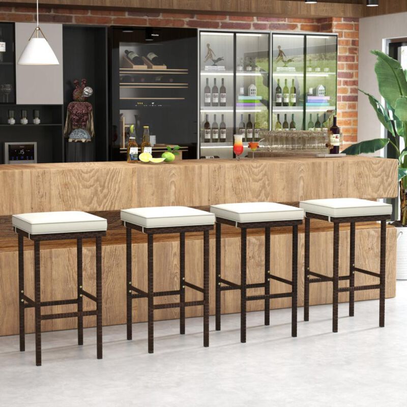 Hivvago Patio Wicker Bar Stools Set of 2 with Seat Cushions and Footrest