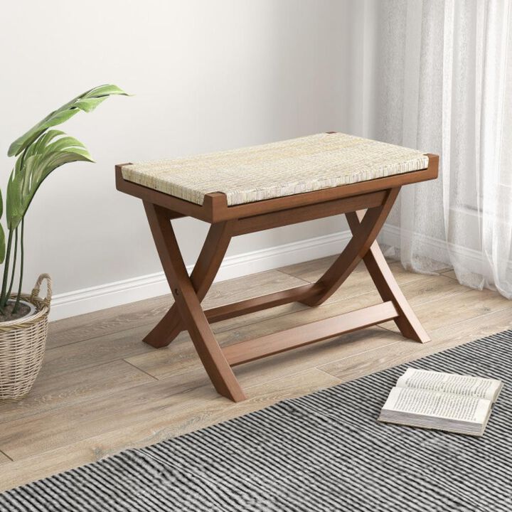 Hivvago Folding Natural Rattan Ottoman with Hand-woven Seat