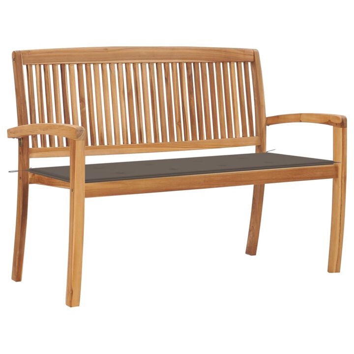 vidaXL Stacking Garden Bench with Cushion 50.6" Solid Teak Wood
