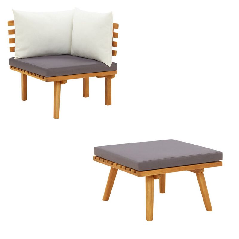 Roma 8pc Outdoor Modular Corner Sofa Set, Coffee Table, Acacia Wood - Benzara