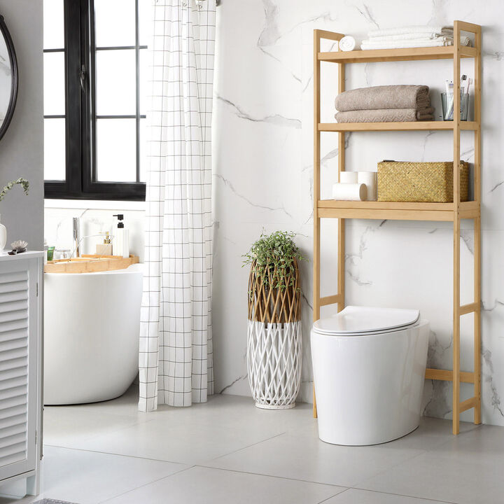 3-Tier Bamboo Bathroom Organizer with Adjustable Shelves – Over-The-Toilet Storage