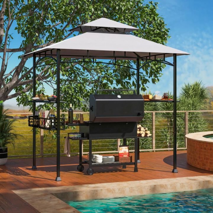 Hivvago 8 x 5 FT Outdoor Grill Gazebo with 2 Side Shelves and 20 Hooks-Gray