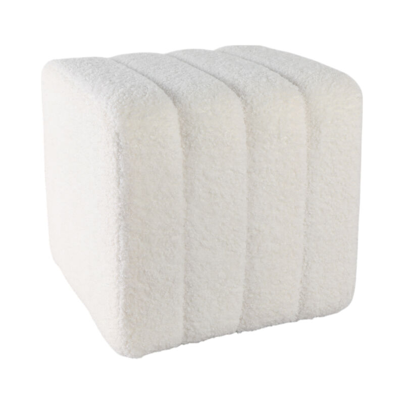 16" Ridged Square Boucle Ottoman, White